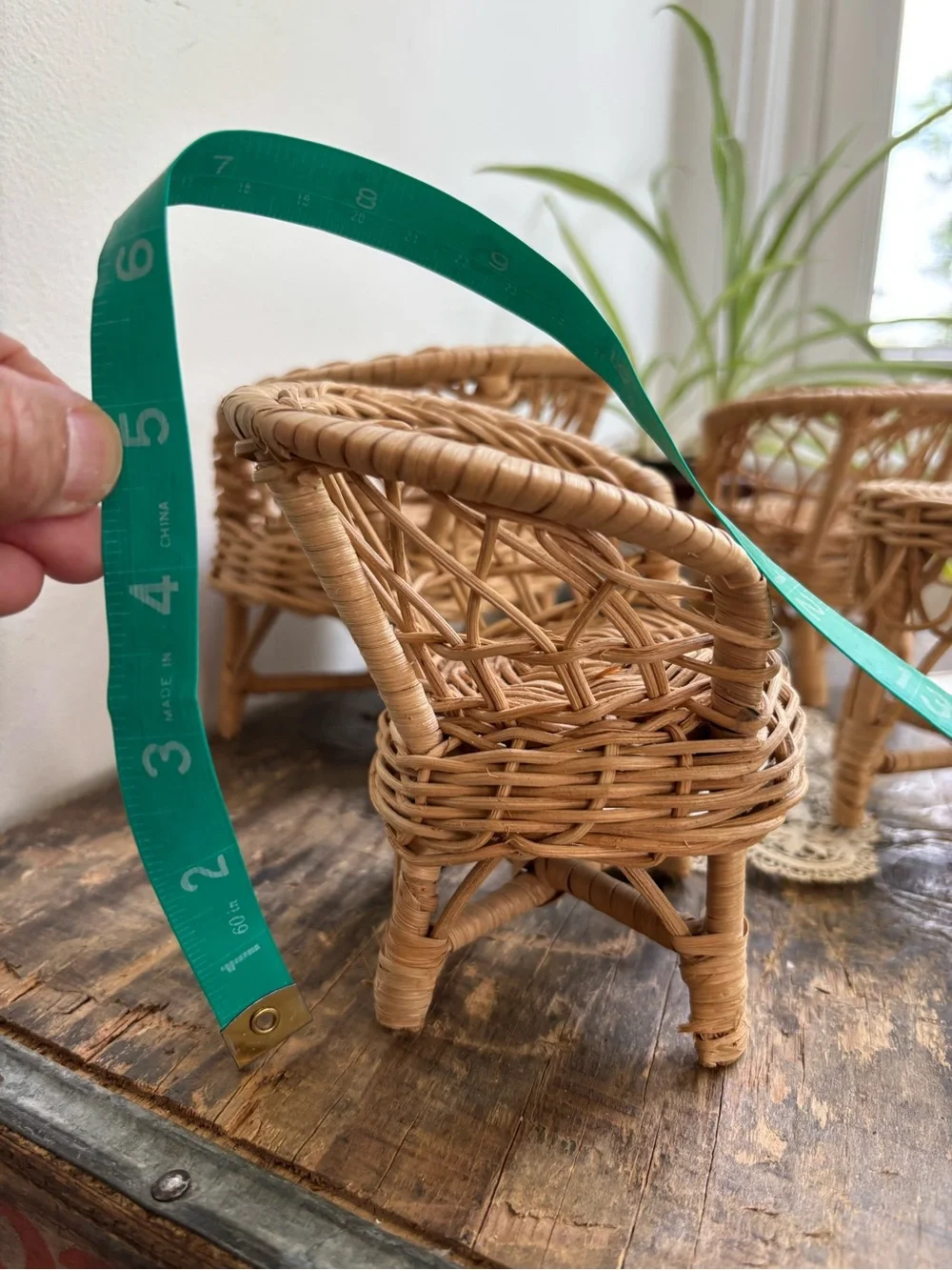 Vintage miniature Natural Rattan Wicker chair and sofa set loveseat